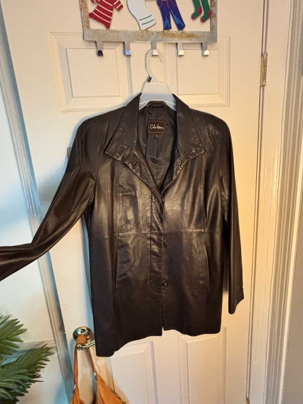 Cole Hahn dark brown Leather Button-Front Jacket